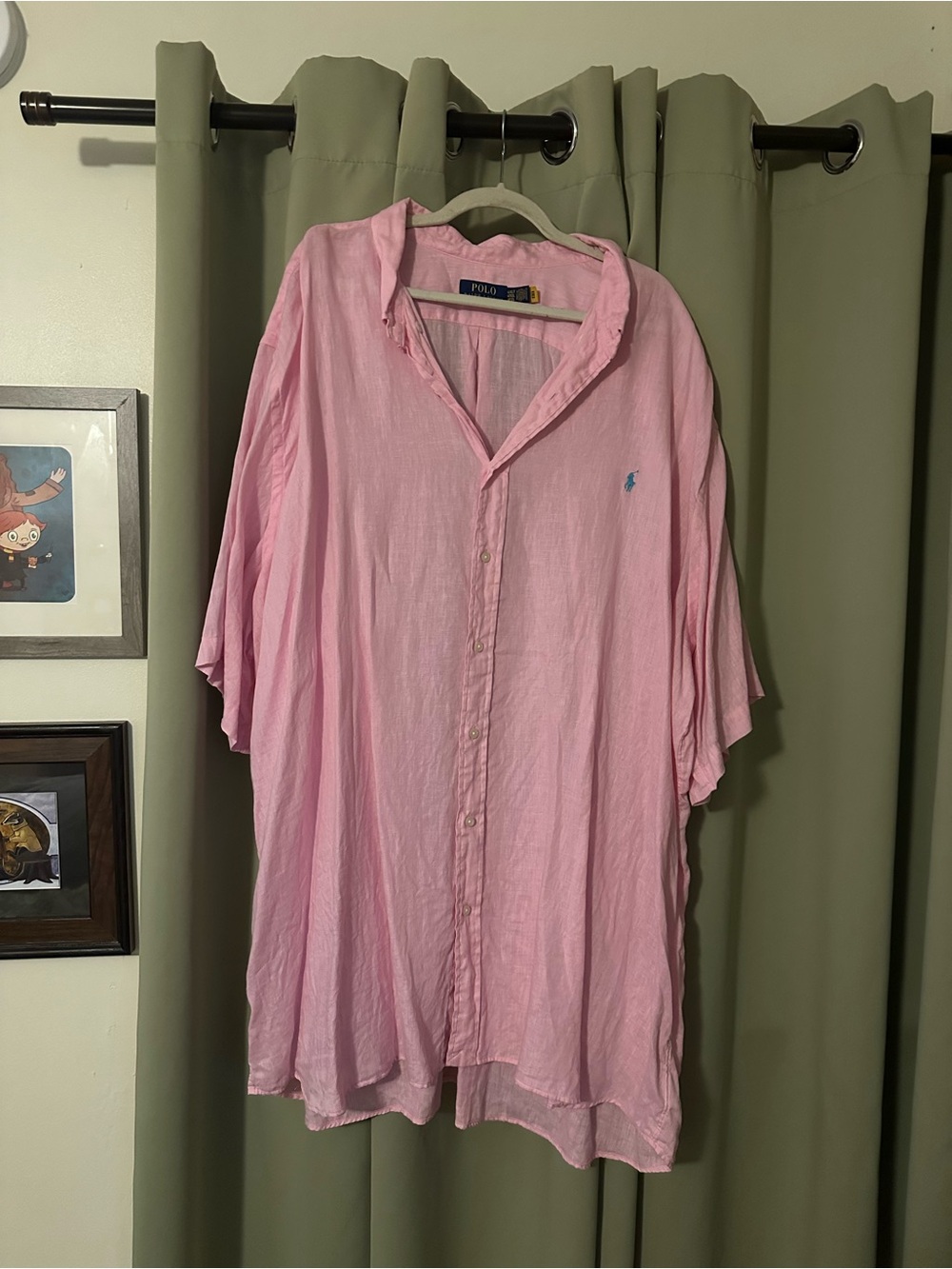 Pink Linen Ralph Lauren 4XLT Short Sleeve Button Down Shirt